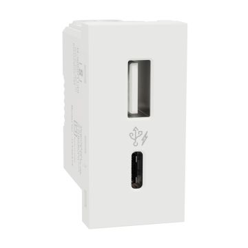 Usb Charger, Miluz Zeta, A+C Type, 220-240V, 2.4A, 12W, 1 Module, White